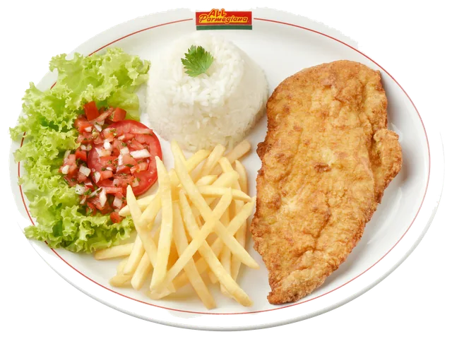 Chicken Filet Milanesa, prato completo com acompanhamentos