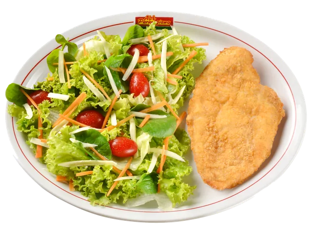 Chicken Filet Milanesa, prato completo com acompanhamentos
